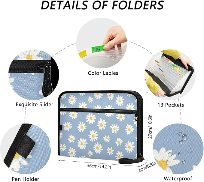 Blue Daisies Accordion File Organizer Expanding Document Folder - Image 3