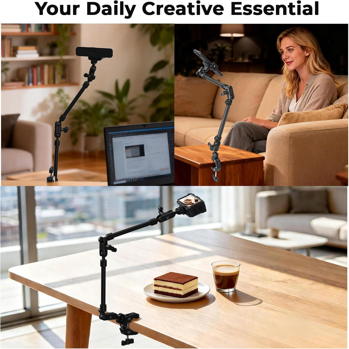 SmallRig 22.4" Magic Arm with Super Clamp, Flexible Overhead Camera & Phone Mount, 1/4" Screw, Cable Clip, Max Load 2.2 lbs, Black – 5625