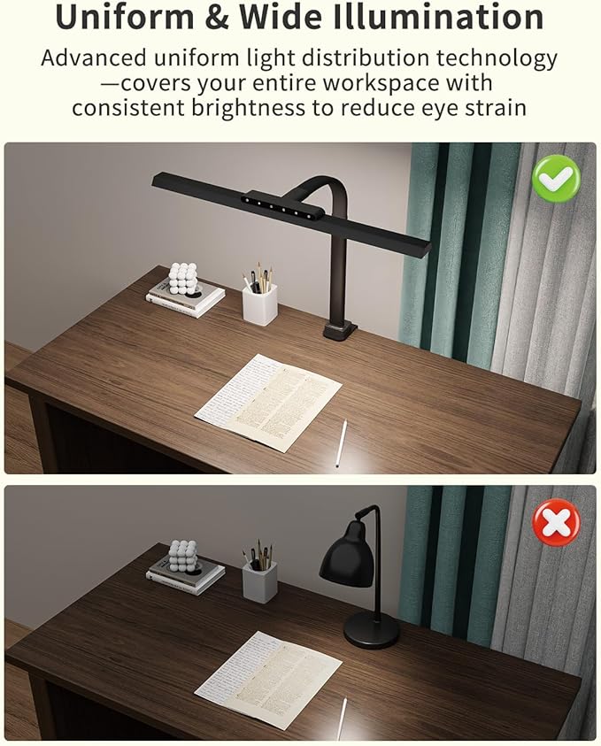 LED Desk Lamps for Home Office, 24W Bright Eye-Caring Light with Clamp, Stepless Dimming Adjustable Flexible Gooseneck Clip on Desk Office Lamp with Adapter for Reading, Study, Workbench,Black-DeskLoop Office