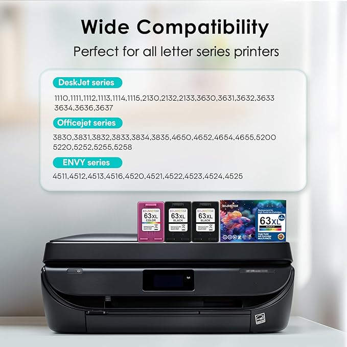 63XL Ink Cartridges Replacement for HP Ink 63 XL (2 Black and 1 Color Combo 3-Pack) for HP63 HP63XL 3830 4650 4520 4512 4510 4652 4655 5200 5255 5252 5258 3630 3632 2132 1112 2130 Printer-DeskLoop Office