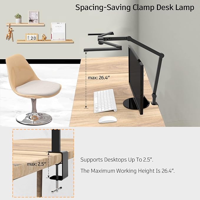 LED Desk Lamp with Clamp, 41.5" Clamp on Architect Desk Lamp for Home Office, 24W Bright Tall Computer LED Table Light Adjustable Overhead Clip on Office Lighting for Work Craft-DeskLoop Office