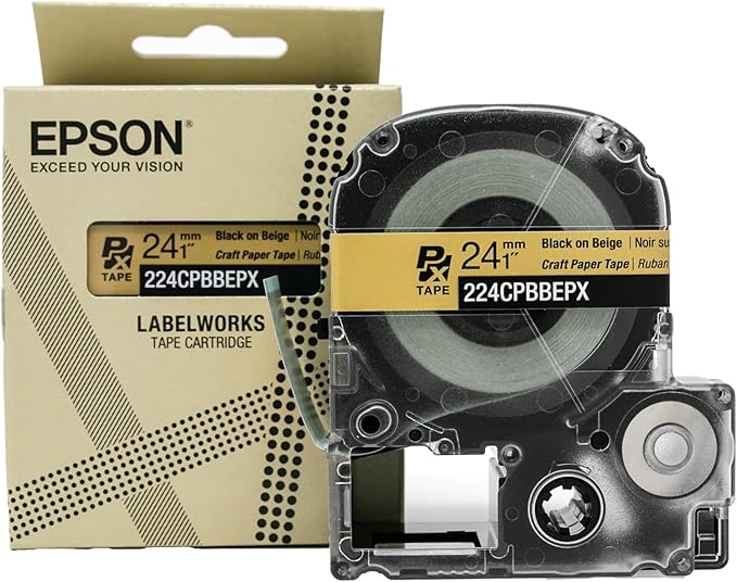 Epson LABELWORKS 224CPBBEPX Genuine Craft Paper Tape Cartridge - Black on Beige Craft Paper Label Maker Tape - 1" (24MM) Wide, 16.5'-DeskLoop Office