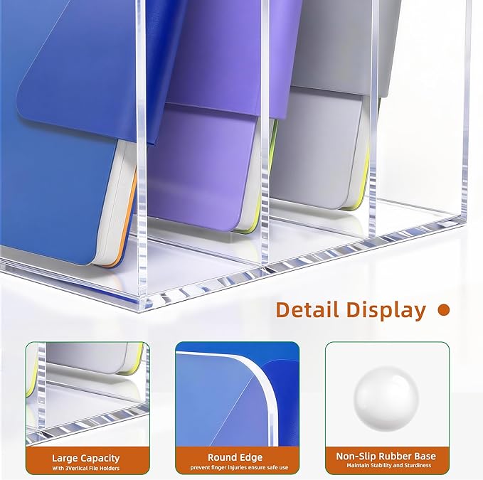 3-Slot Clear Acrylic Magazine File Holder – Vertical Desk Organizer - Image 5