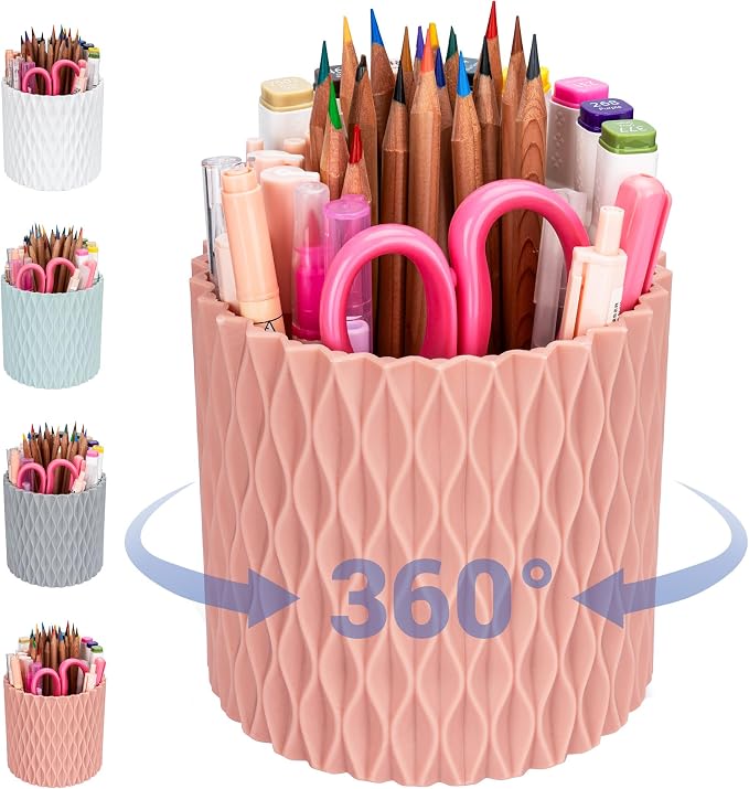 Pencil Holder - 360° Rotation, 5 Slot Desk Supplies by 4Johor