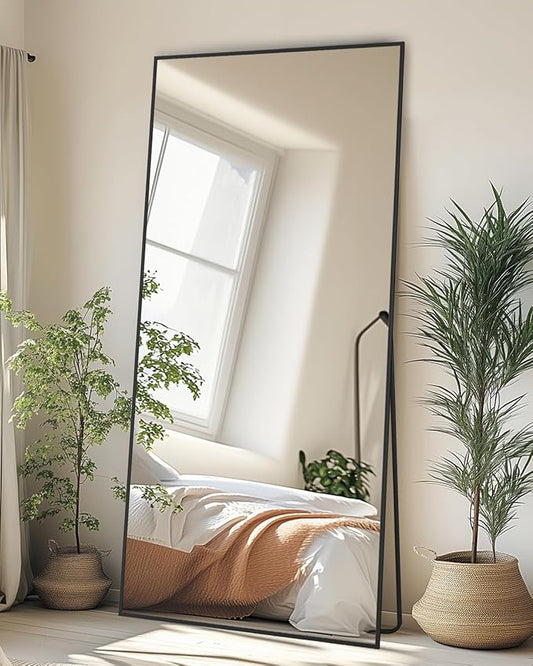 Full-Length Floor Mirror with Stand, 71"x28" Rectangle Style Full Body Standing Mirror for Bedroom, Living Room, Gym, Dorm - Shatter-Resistant & Easy Assembly, Black-DeskLoop Office