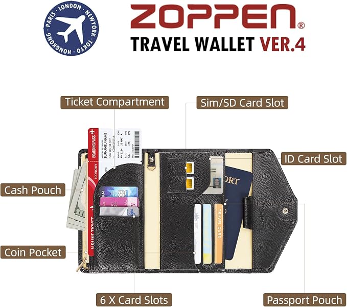 ZOPPEN Mulit-purpose Rfid Blocking Passport Holder Travel Wallet Passport and - Image 4