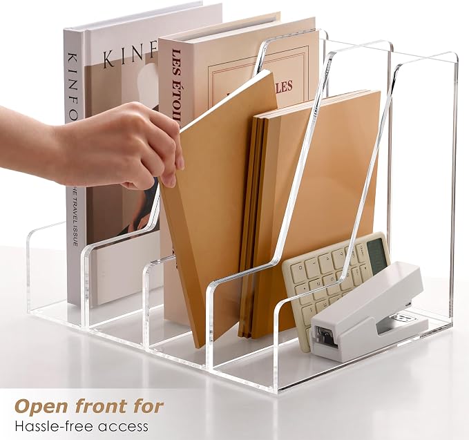 SANRUI 4 Pack Clear Acrylic Vertical File Organizer, Desk Organizer and Storage - Image 4