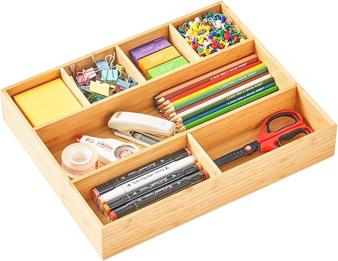 Umilife Large Bamboo Desk Drawer Organizer, Wood Office Junk Tray by Umilife
