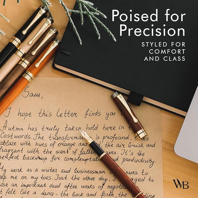 Wordsworth & Black Fountain Pen Set, Luxury Bamboo Wood - Medium Nib, Gift Case; Includes 6 Ink Cartridges, Ink Refill Converter -Journaling, Calligraphy, Drawing, Smooth Writing [Brown Wood]-DeskLoop Office