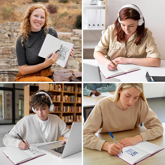 A5 Lined Journal Notebook - 100 GSM Thick Paper, Hardcover Journaling Notebook for Writing, Work, Travel, School, College Ruled Journal for Women Men, PU Leather Note Book, 5.5”x8.3”- Raspberry-DeskLoop Office