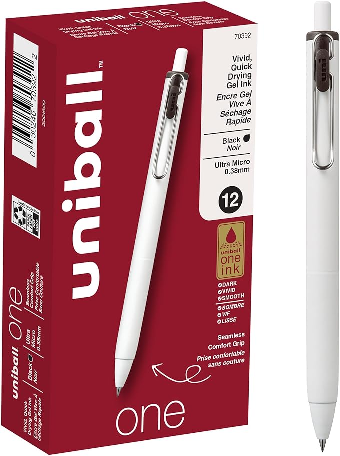 Uniball One Gel Pen 12 Pack; 0.38mm Ultra Micro Black Pens; Gel Ink Pens | by uni-ball