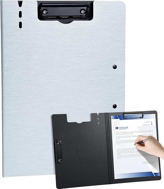 Clipboard Folder, with Dual Metal Clips, Embossed-Texture, Folding 360° Rotating by WORPSON