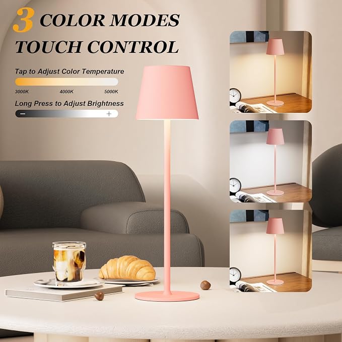 Kakanuo Cordless Table Lamp Rechargeable Pink - Image 2