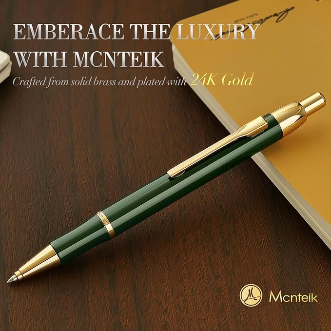Green lacquer Gel Pen With 24K Gold Finish, Retractable, Gift Pen Set, Black Ink Refill, Professional, Elegant, Writing, Executive, Nice Fancy Designer Pens, Perfect for Men and Women-DeskLoop Office