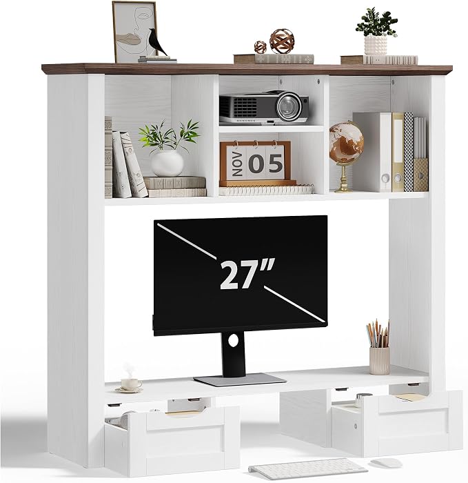 Desk Shelf with Computer Monitor Stand, 37.4''W Desktop Bookshelf Display Rack - Image 9