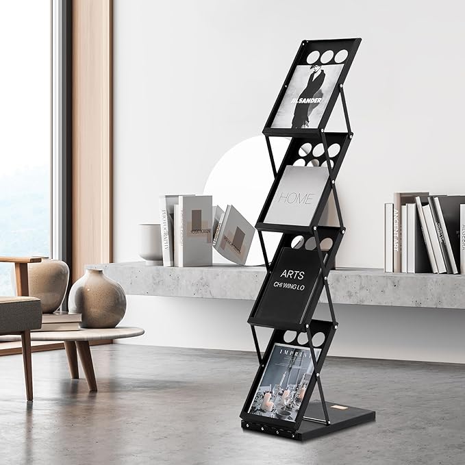 VEVOR Foldable Magazine Display Rack, 4-Tier Brochure Literature Display Stand, Portable Catalog Brochure Holder Stand with Carrying Bag for Office Trade Show Exhibitions, 4 Pockets-DeskLoop Office