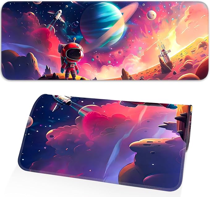 Gaming Mouse Pad, Non-Slip Rubber Band Stitched Edge, Astronaut Planet Space by Unknown