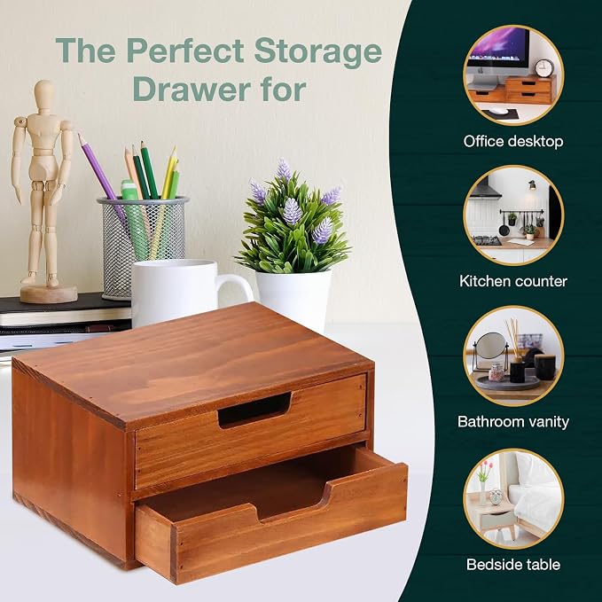 Double Drawer Desktop Storage Organizer in a Modern Wood Design 2-Drawer - Image 6
