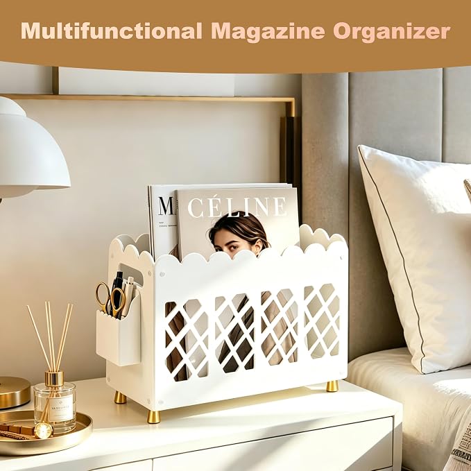 Acrylic Magazine Rack with Handle, Detachable Side Pen Slot, Wave HollowOut - Image 3