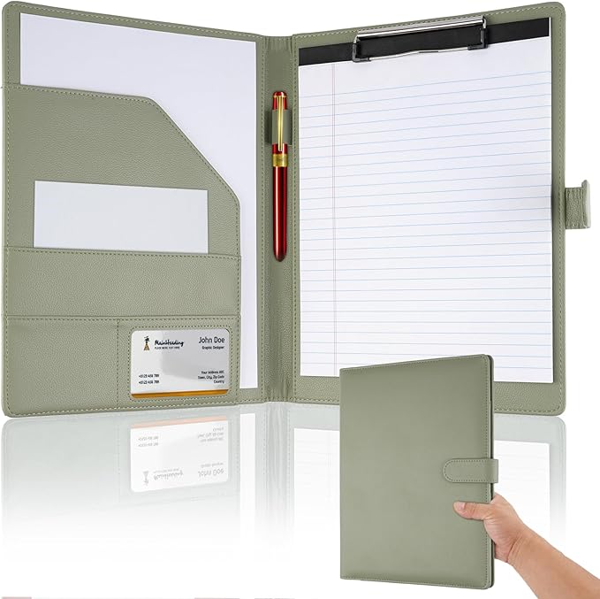 Professional Padfolio with Clipboard, Faux Leather Portfolio Folder Binder by MOWPOG