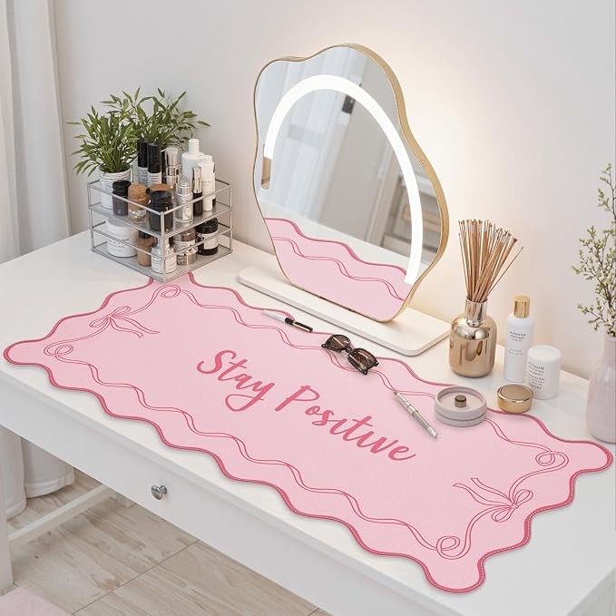 iCasso Pink Mouse Pad, Scalloped Desk Cover Mat, Leather Waterproof Desk Pad Mat - Image 7