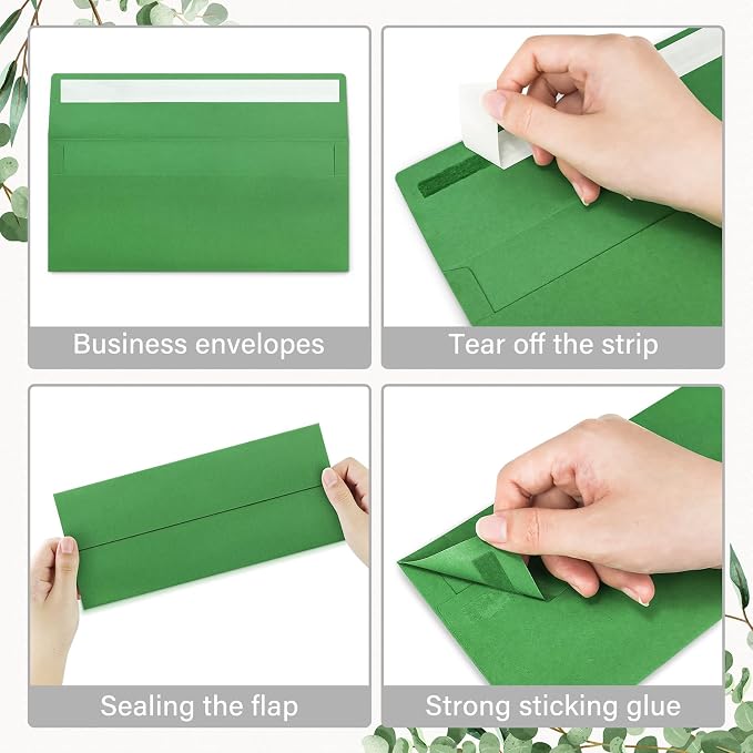 50 Pack #10 Business Envelopes, Self Seal Standard Green Envelopes - Image 4