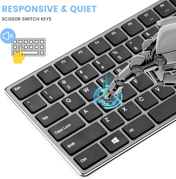 K01R Wireless Keyboard, 2.4G Slim and Compact Wireless Keyboard with Numeric Keypad, Long Battery Life, Lag-Free for PC Laptop Computer Windows, Space Grey-DeskLoop Office