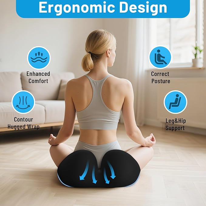 Seat Cushion, Memory Foam Office Chair Cushions, Ergonomic Curved Design for Sciatica, Tailbone, Coccyx, Seat Support for Car, Desk Chair, Wheelchair, Enhances Long Sitting Comfort (Black)-DeskLoop Office