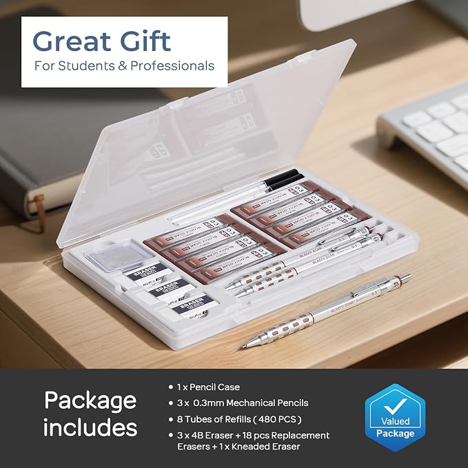 Nicpro 3 Pack Blocky Gear 0.3 mm Metal Mechanical Pencils Set - Image 6