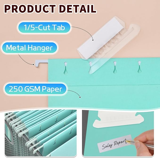 25-Pack Hanging File Folders, Letter Size, Includes 35 Transparent Label Cards - Image 3