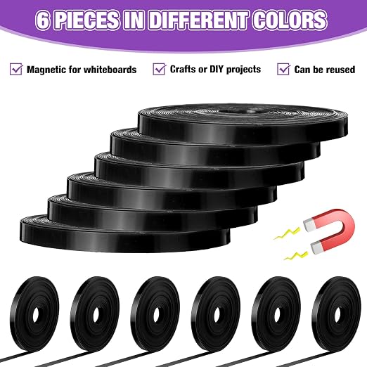 6 Rolls Black Magnetic Tape Roll Thin Strips, 1/4 Inch x 33 ft Magnetic - Image 4