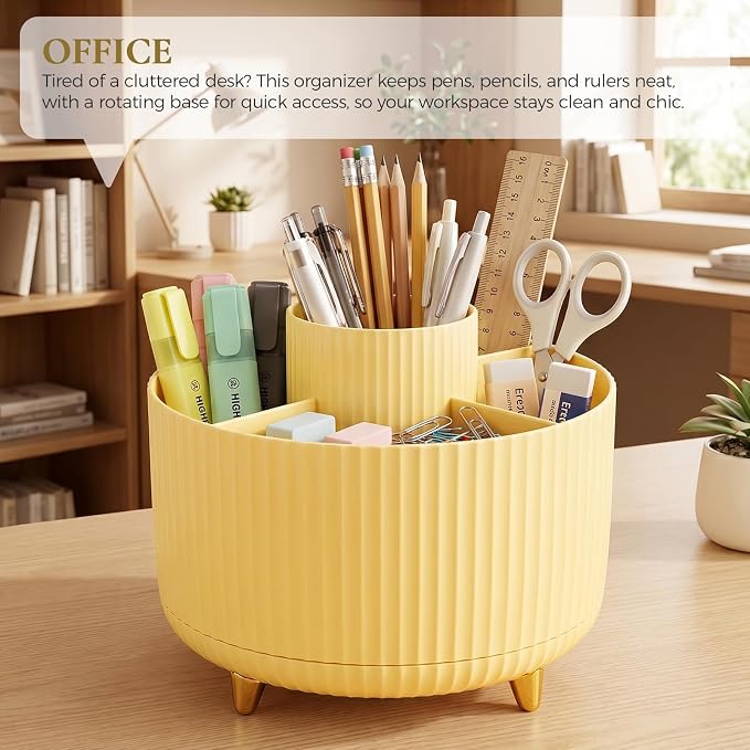 KONVINIT Pencil Pen Holder for Desk, 5 Slots 360-Degree Rotating Desktop - Image 7