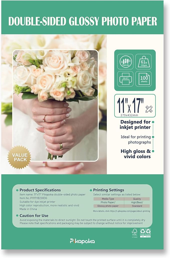 Double Sided Glossy Photo Paper 11x17, Thick Glossy Paper for Cardstock, 100 Sheets 61lb for Inkjet Printer-DeskLoop Office