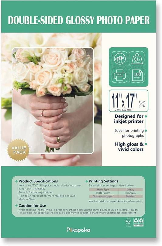 Double Sided Glossy Photo Paper 11x17, Thick Glossy Paper for Cardstock, 100 Sheets 61lb for Inkjet Printer-DeskLoop Office