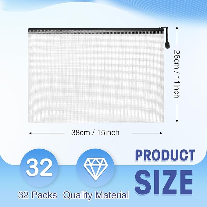 Jetec 32 Pcs Mesh Zipper Bags Toy Storage Bikini Organizer Bag Bolsas Para Guardar Trajes De Baño Waterproof Zipper Reusable Pouch Puzzle Multipurpose for Storage Office(Black,15 x 11 Inch)-DeskLoop Office