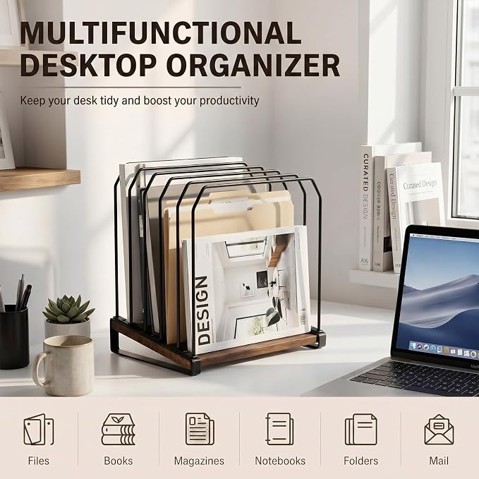 Novabright 2 Pack Inclined Desk File Organizer 5 Section Metal Vertical Folder - Image 5