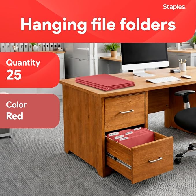 Staples Hanging File Folders, Letter Size, 1/5‑Cut Tabs, Tear‑Resistant Durable - Image 2