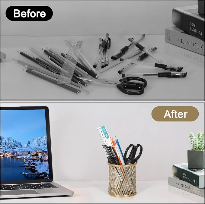 EasyPAG Pencil Holder for Desk, 2 Pack Metal Pen Organizer, Mesh Pencil Cup - Image 6