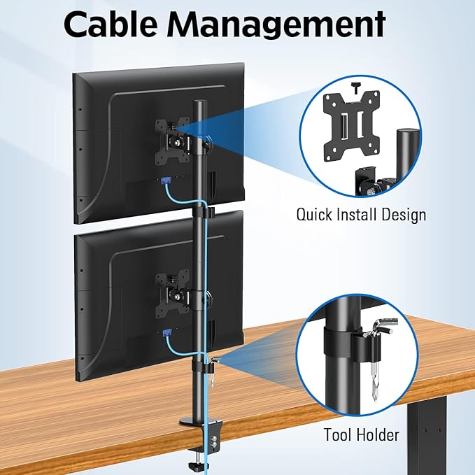 MOUNTUP Dual Monitor Stand, Vertical Monitor Mount for 2 Max 32 inch Stack Screen Monitors, Height Adjustable, Swivel, Tilt Monitor Desk Mount with C Clamp Grommet Base, MU3004-DeskLoop Office