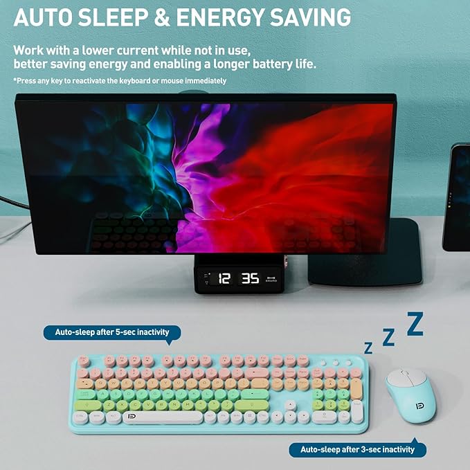 Wireless Keyboard and Mouse Combo, 2.4 GHz Wireless Full-Sized Typewriter Mouse and Keyboard with Round Keycaps for Windows, Computer, Desktop, PC, Laptop (PinkBlue)-DeskLoop Office