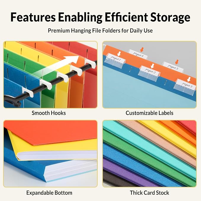 SUNEE Hanging File Folders, 50 Pack Letter Size Hanging File Folders - Image 3