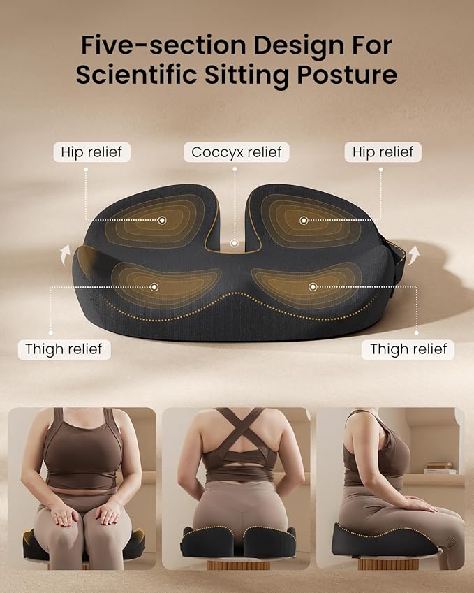 ProtoArc Extra Large Seat Cushions for Office Chairs, Ergonomic Memory Foam Seat Cushion for Home, Extra Cover, Car Seat Cushions for Driving, Pressure Relief Pad for Sciatica - Black-DeskLoop Office