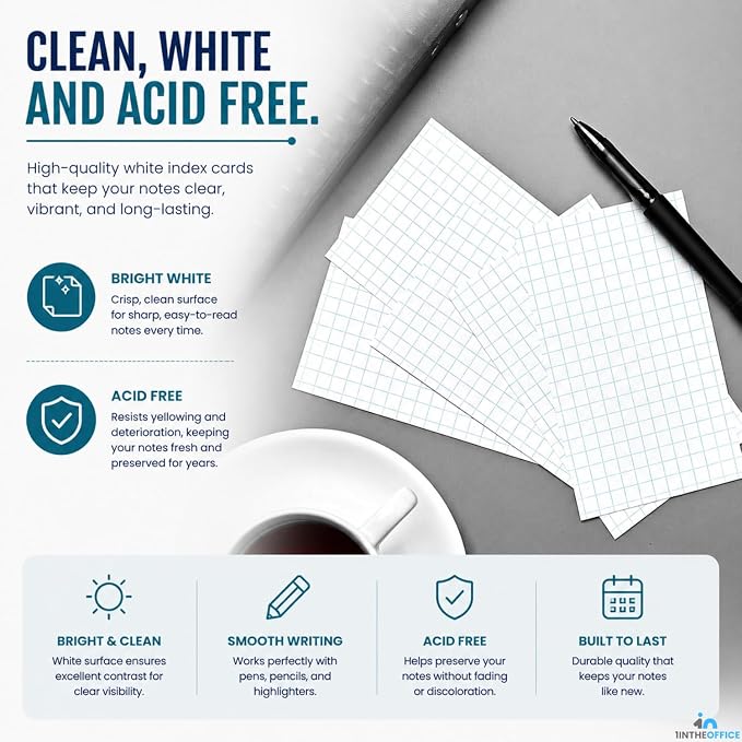 1InTheOffice Index Cards 3x5 Graph Ruled White, Grid Index Cards 200/Pack - Image 4