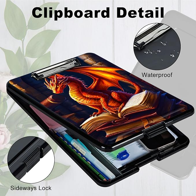 Book Dragon A4 Clipboard with Storage Pen Holder, Clipboards Organizer Nursing - Image 3