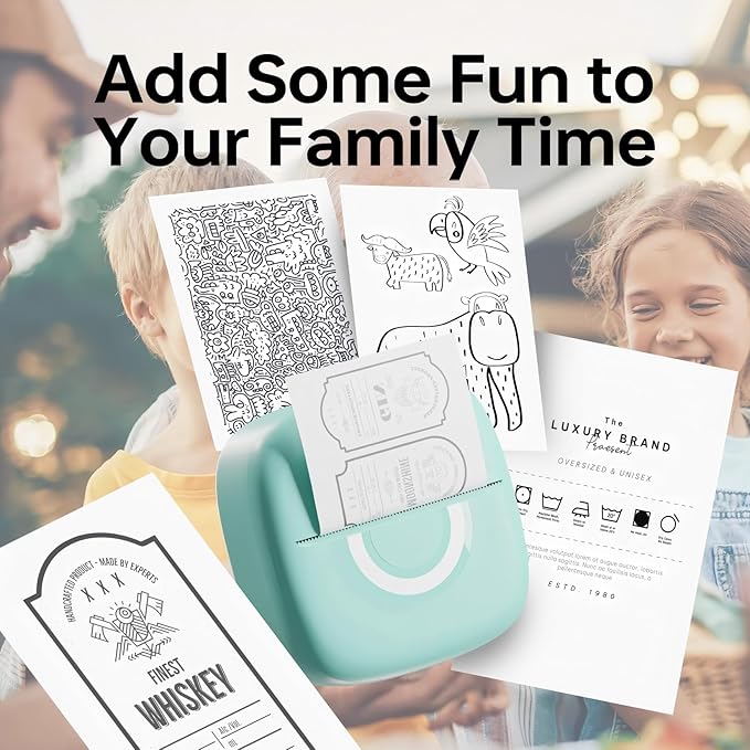 Mini Printer Sticker Thermal Printer with 3 Rolls Paper, Bluetooth Portable Phone Print Pods,Study Sticker Maker for Pictures, Photos, Journals, DIY, Compatible with Phone & Tablet-DeskLoop Office