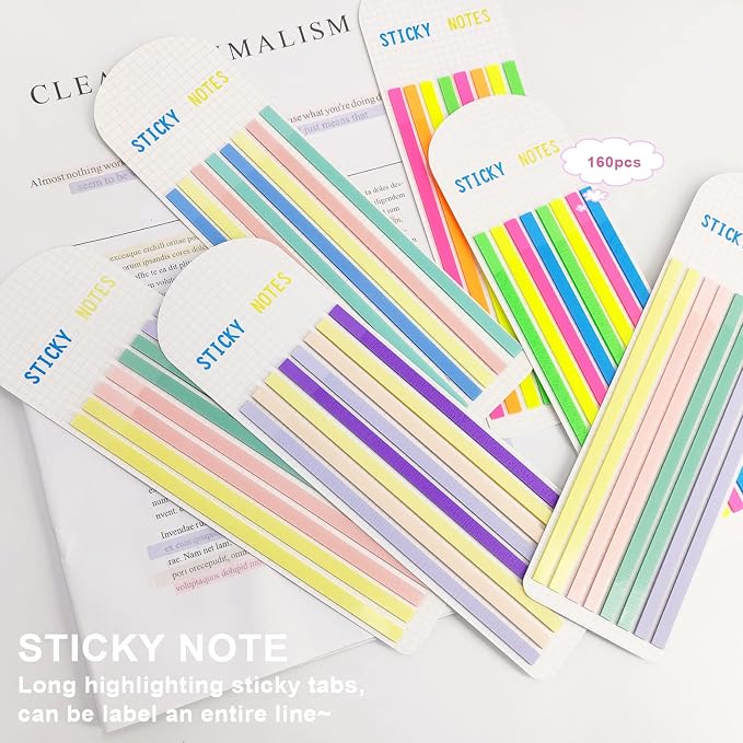 Potanro Sticky Long Tabs 6 Sheet Highlighter Tape 960 Pcs Translucent Sticky - Image 2