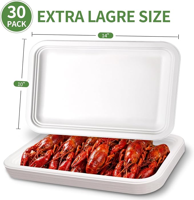 30Pack Compostable Food Trays 14 Inch Large Paper Plates Heavy Duty Disposable - Image 3