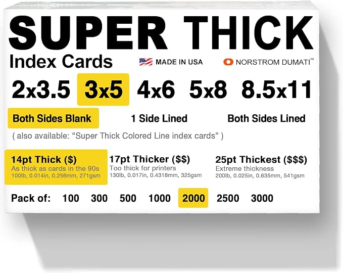 2, 000 SUPER THICK index cards / 3"x5" / 14pt 100lb / blank un-ruled/archival by Norstrom+Dumati