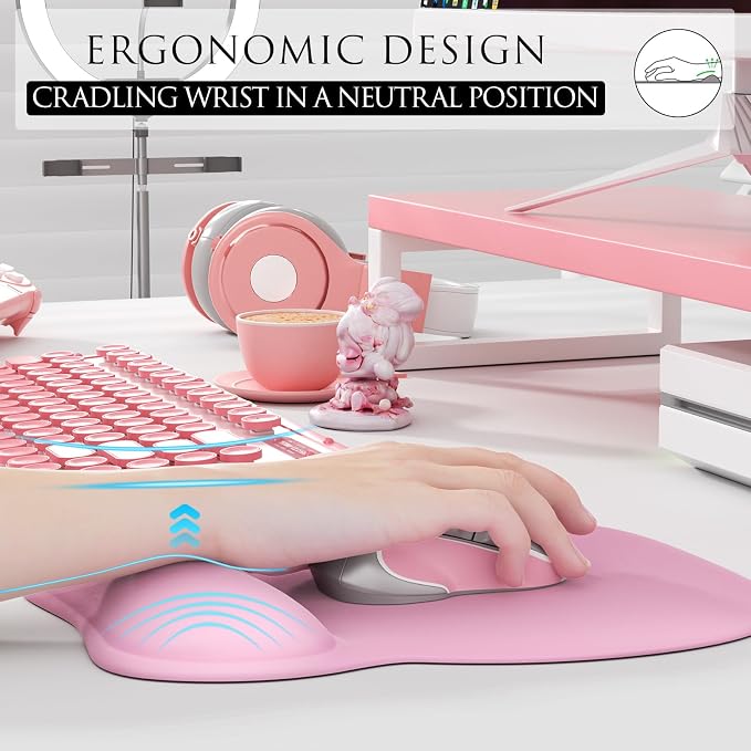 MROCO Ergonomic Mouse Pad with Gel Wrist Rest, 9.4 x 8.1 in, Pale Pink | - Image 5
