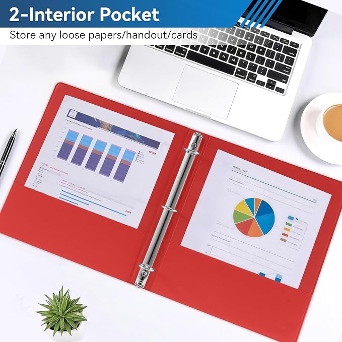 SUIN 1-inch 3 Ring Binder with 2 Interior Pockets, and School Use, 6 Pack - Image 5